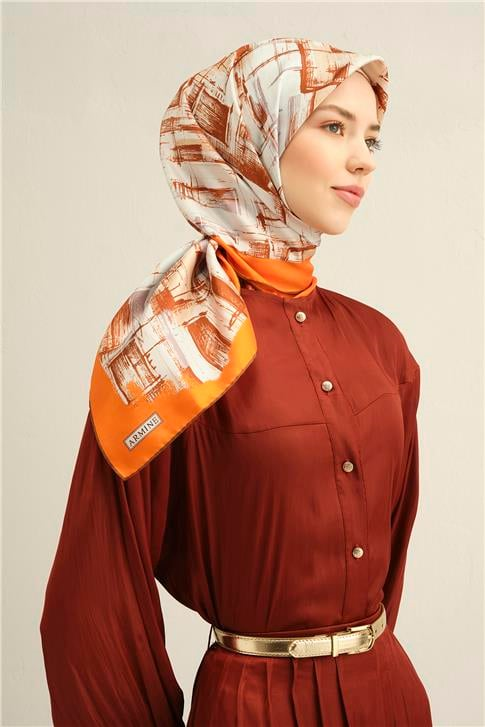 Armine Soyut Desenli Saf İpek Twill Eşarp 9350D 24