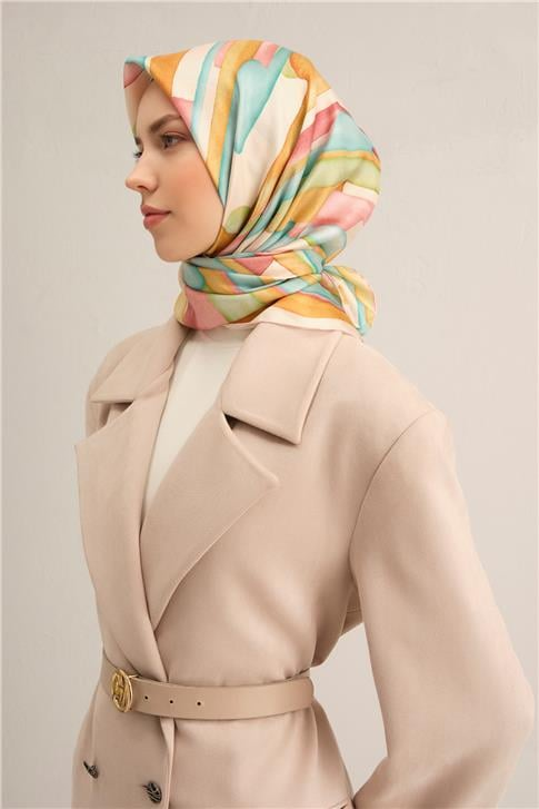 Armine Soyut Desenli Saf İpek Twill Eşarp 9306D 37