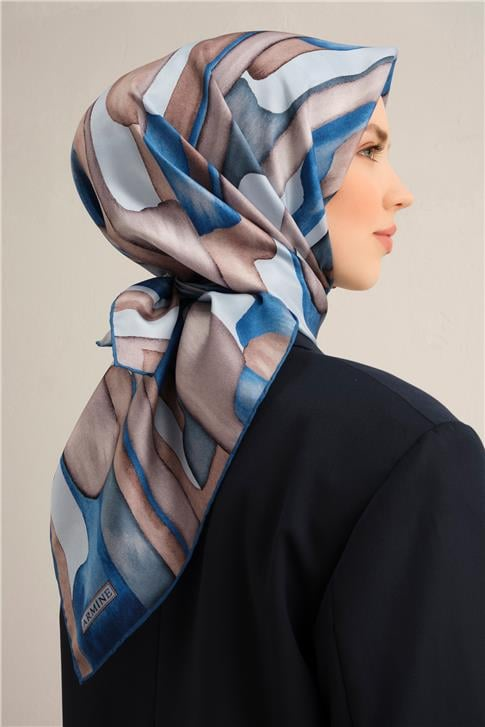 Armine Soyut Desenli Saf İpek Twill Eşarp 9306D 05
