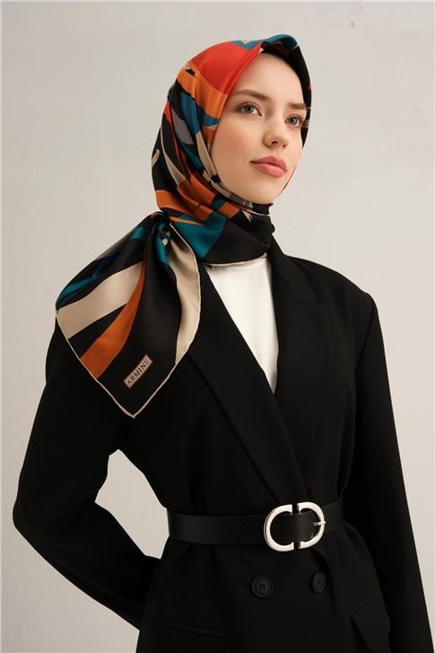 Armine Soyut Desenli Saf İpek Twill Eşarp 9328D 52