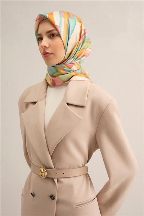 Armine Soyut Desenli Saf İpek Twill Eşarp 9306D 37