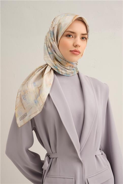 Armine Soyut Desenli Saf İpek Twill Eşarp 9339D 02