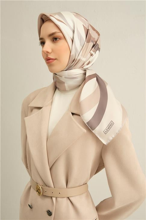 Armine Soyut Desenli Saf İpek Twill Eşarp 9328D 86
