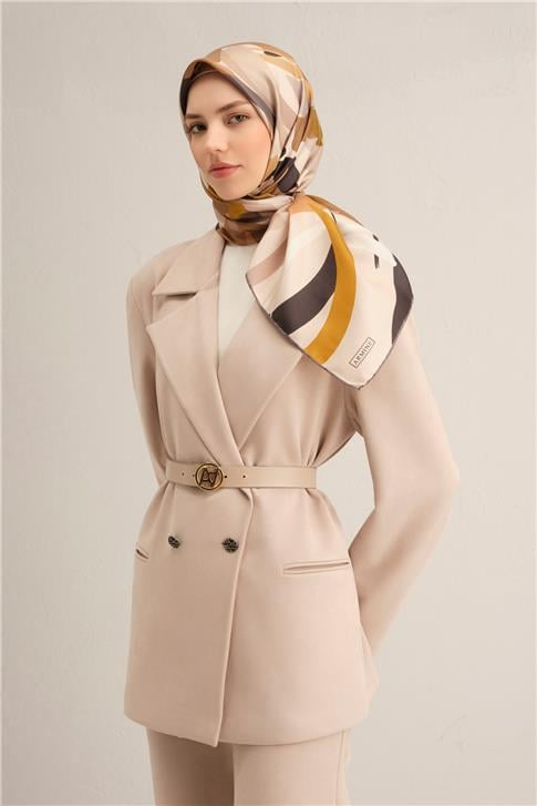 Armine Soyut Desenli Saf İpek Twill Eşarp 9328D 34