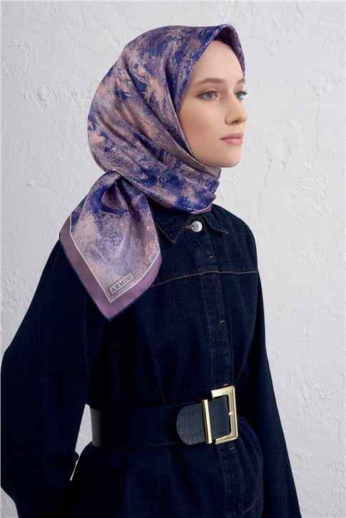 Armine Soyut Desenli Saf İpek Twill Eşarp 9433D 37