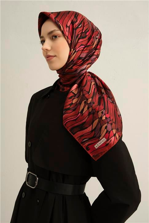Armine Soyut Desenli Saf İpek Twill Eşarp 9335D 53