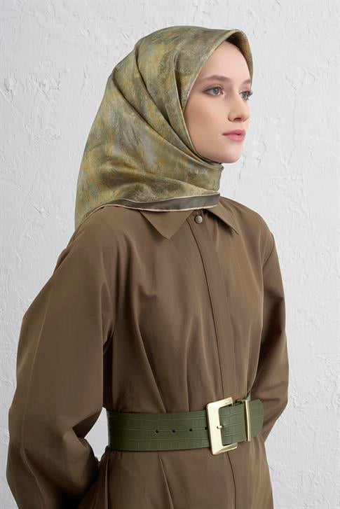 Armine Soyut Desenli Saf İpek Twill Eşarp 9433D 36
