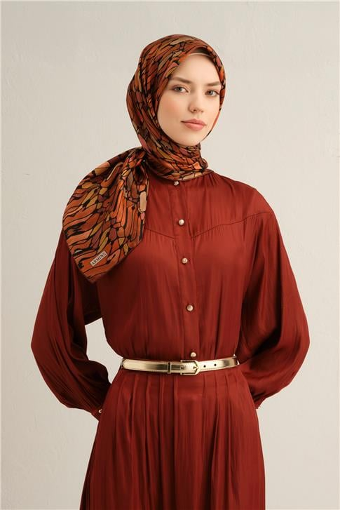 Armine Soyut Desenli Saf İpek Twill Eşarp 9335D 52