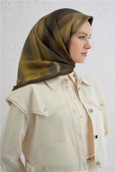 Armine Soyut Desenli Saf İpek Twill Eşarp 9436D 10