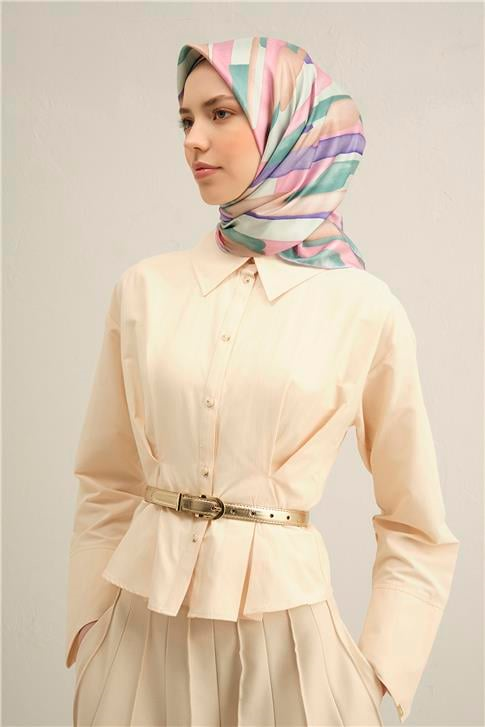 Armine Soyut Desenli Saf İpek Twill Eşarp 9306D 38