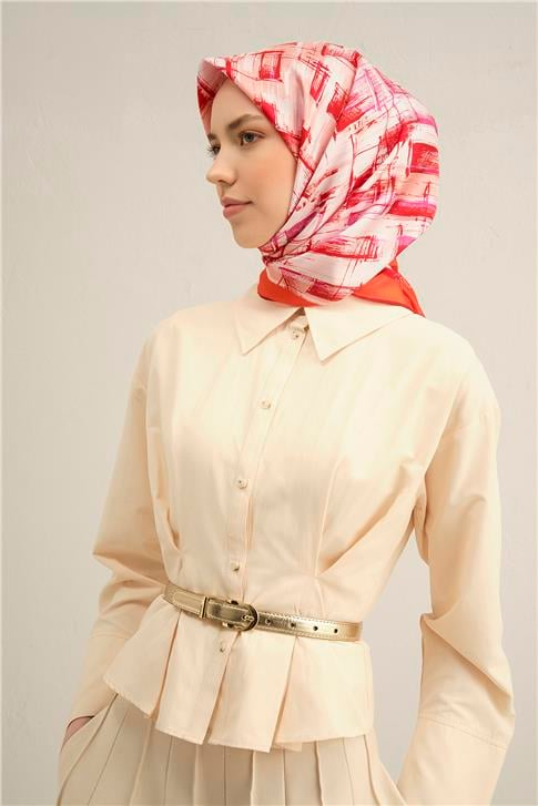 Armine Soyut Desenli Saf İpek Twill Eşarp 9350D 23