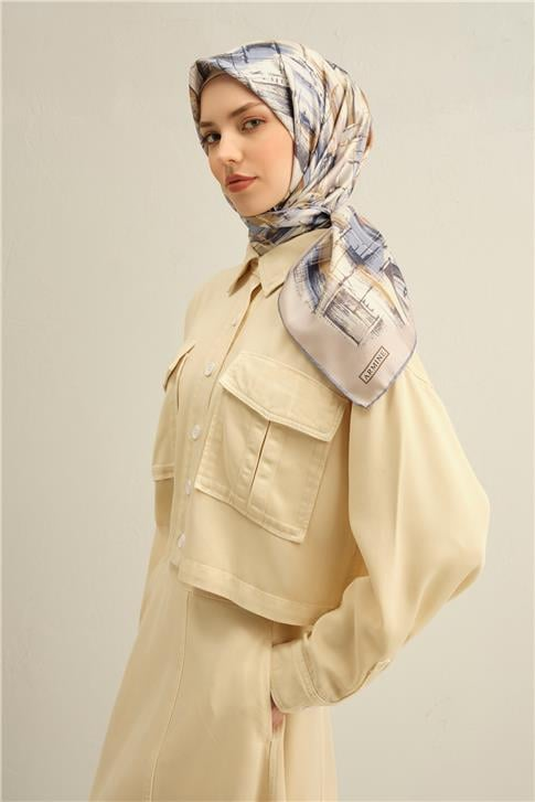 Armine Soyut Desenli Saf İpek Twill Eşarp 9350D 02