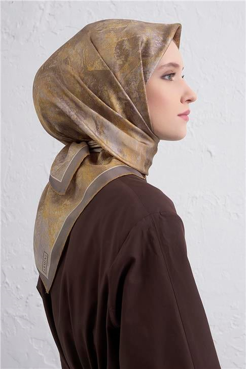 Armine Soyut Desenli Saf İpek Twill Eşarp 9433D 35