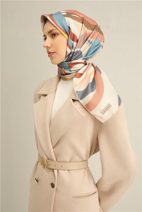 Armine Soyut Desenli Saf İpek Twill Eşarp 9328D 38