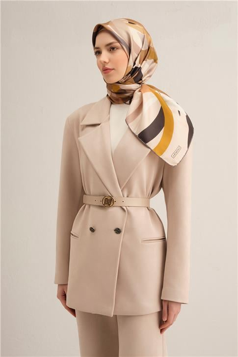 Armine Soyut Desenli Saf İpek Twill Eşarp 9328D 34