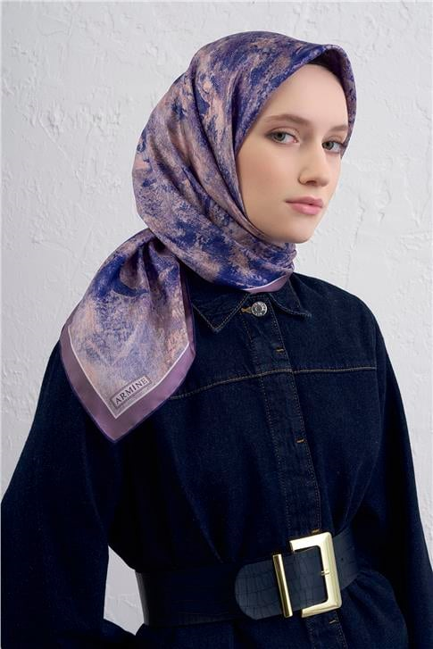 Armine Soyut Desenli Saf İpek Twill Eşarp 9433D 37