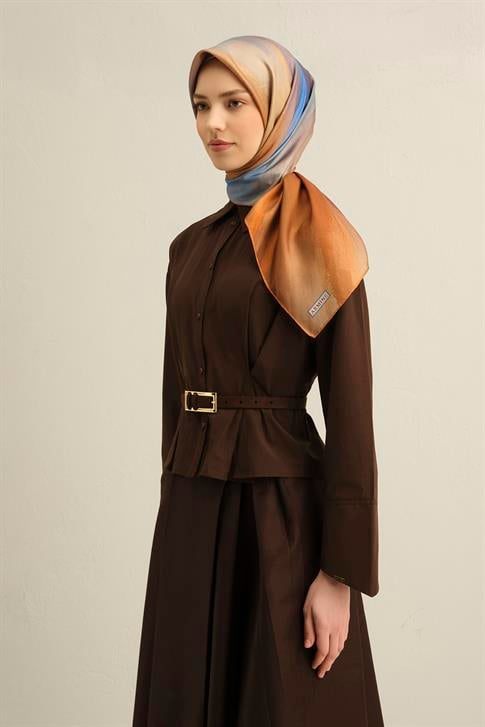 Armine Soyut Desenli Saf İpek Twill Eşarp 9308D 02