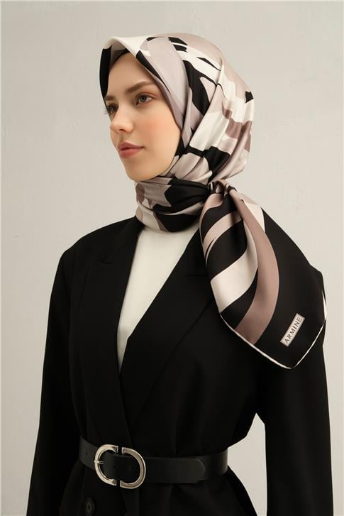 Armine Soyut Desenli Saf İpek Twill Eşarp 9328D 85