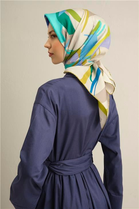 Armine Soyut Desenli Saf İpek Twill Eşarp 9328D 01