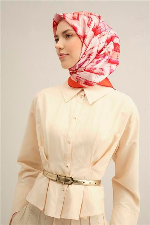 Armine Soyut Desenli Saf İpek Twill Eşarp 9350D 23