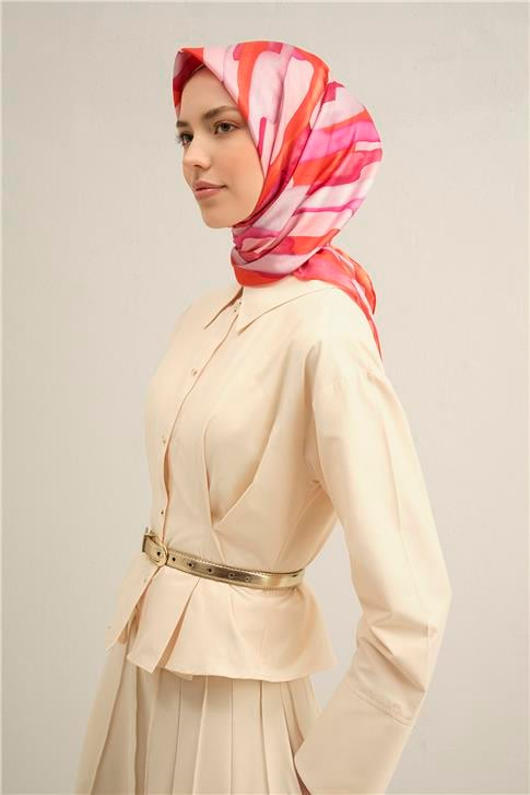 Armine Soyut Desenli Saf İpek Twill Eşarp 9306D 53