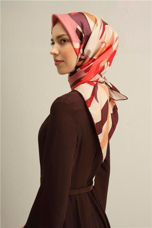Armine Soyut Desenli Saf İpek Twill Eşarp 9328D 83