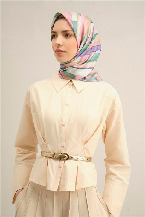 Armine Soyut Desenli Saf İpek Twill Eşarp 9306D 38