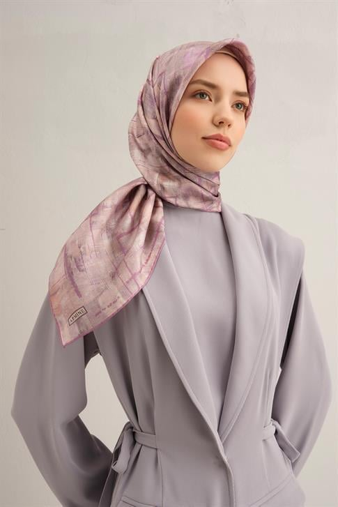 Armine Soyut Desenli Saf İpek Twill Eşarp 9339D 53