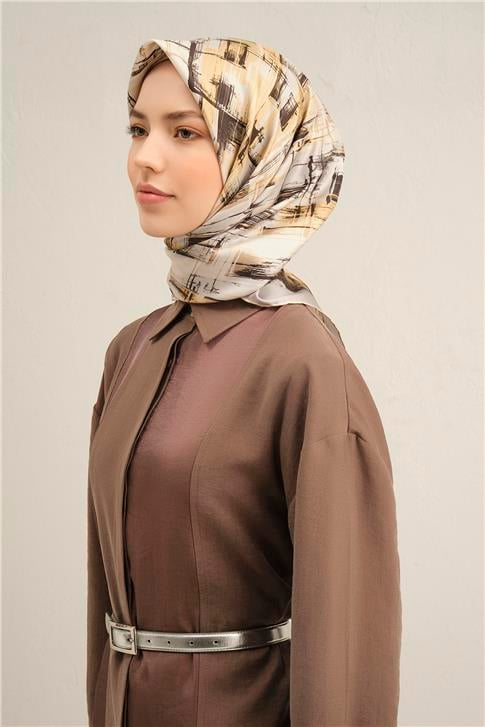 Armine Soyut Desenli Saf İpek Twill Eşarp 9350D 31