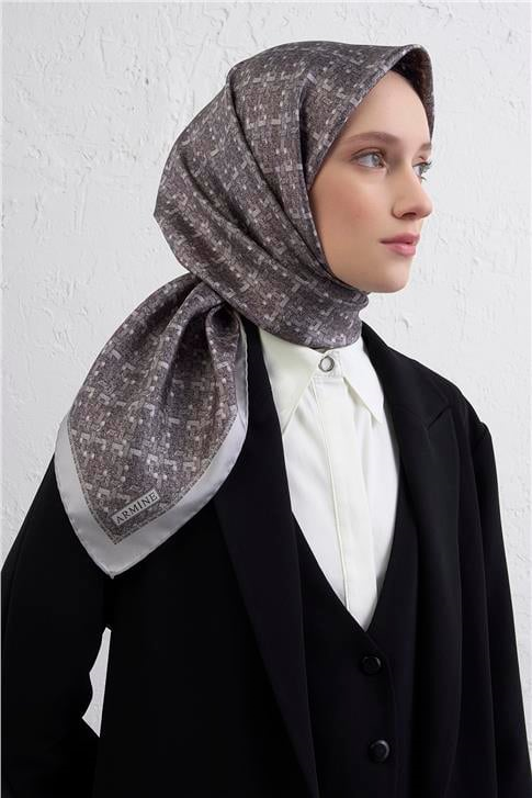 Armine Soyut Desenli Saf İpek Twill Eşarp 9405D 33
