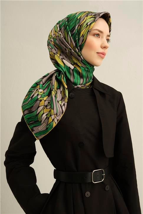 Armine Soyut Desenli Saf İpek Twill Eşarp 9335D 84