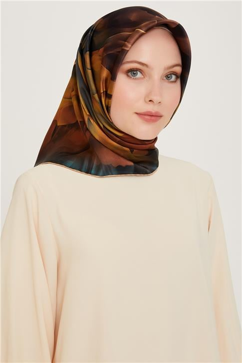 Armine Soyut Desenli Twill Saf İpek Eşarp 9244D 34
