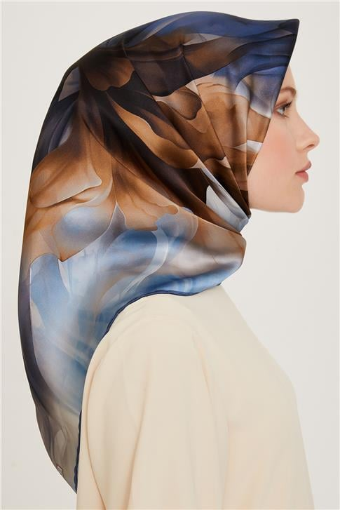 Armine Soyut Desenli Twill Saf İpek Eşarp 9244D 06