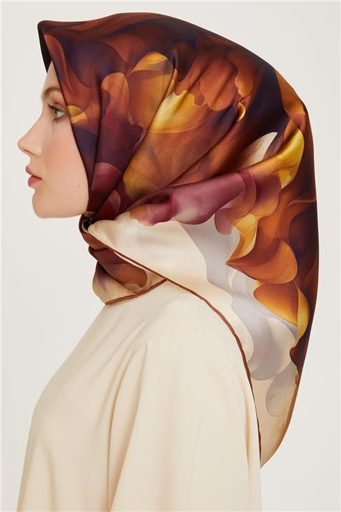 Armine Soyut Desenli Twill Saf İpek Eşarp 9244D 01