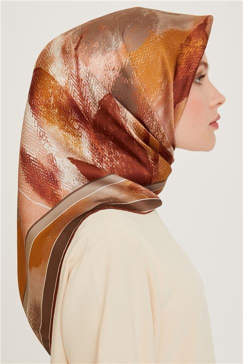 Armine Soyut Desenli Twill Saf İpek Eşarp 9240D 02