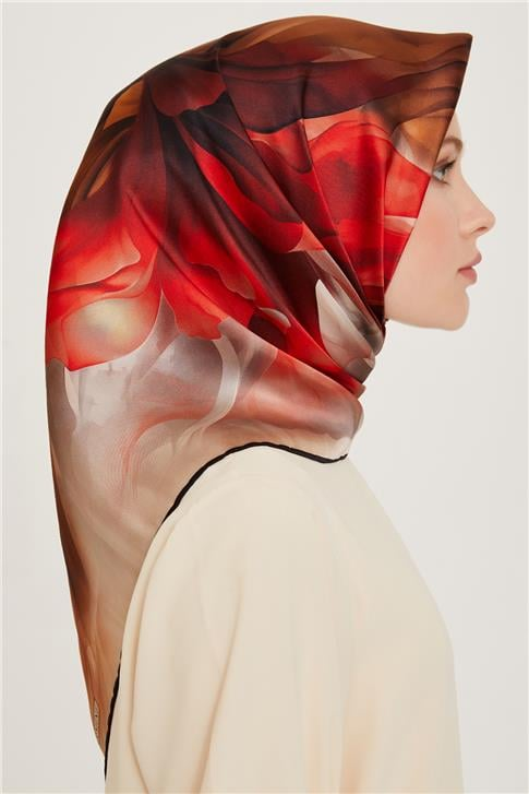 Armine Soyut Desenli Twill Saf İpek Eşarp 9244D 05