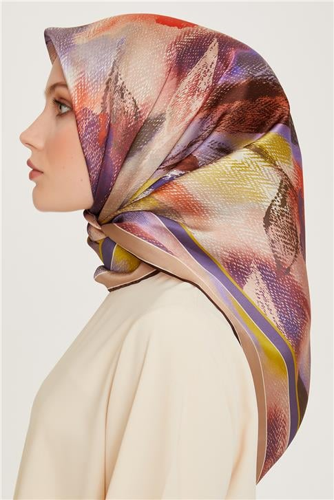 Armine Soyut Desenli Twill Saf İpek Eşarp 9240D 80