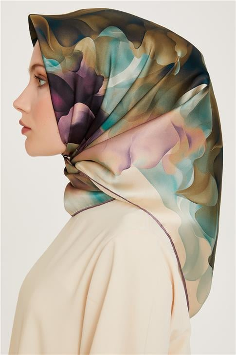 Armine Soyut Desenli Twill Saf İpek Eşarp 9244D 02