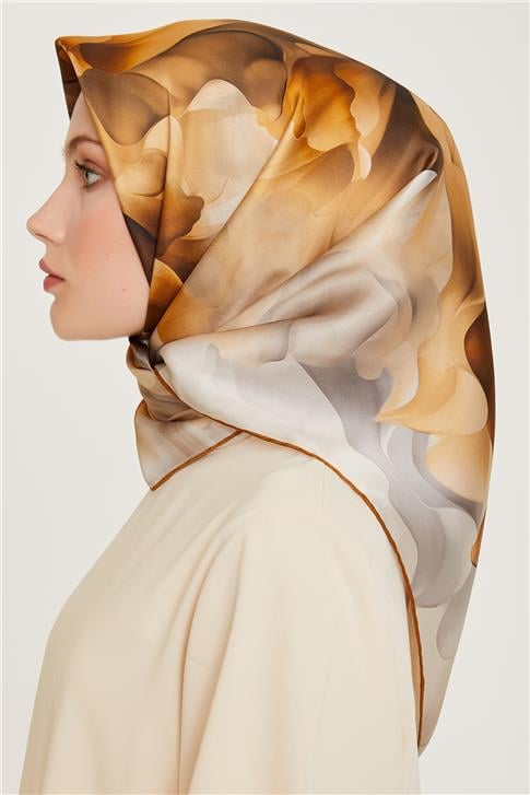 Armine Soyut Desenli Twill Saf İpek Eşarp 9244D 07