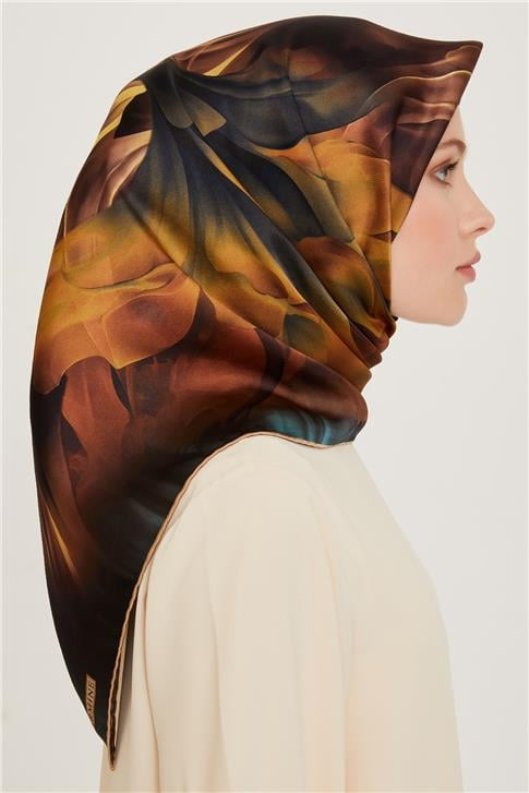 Armine Soyut Desenli Twill Saf İpek Eşarp 9244D 34