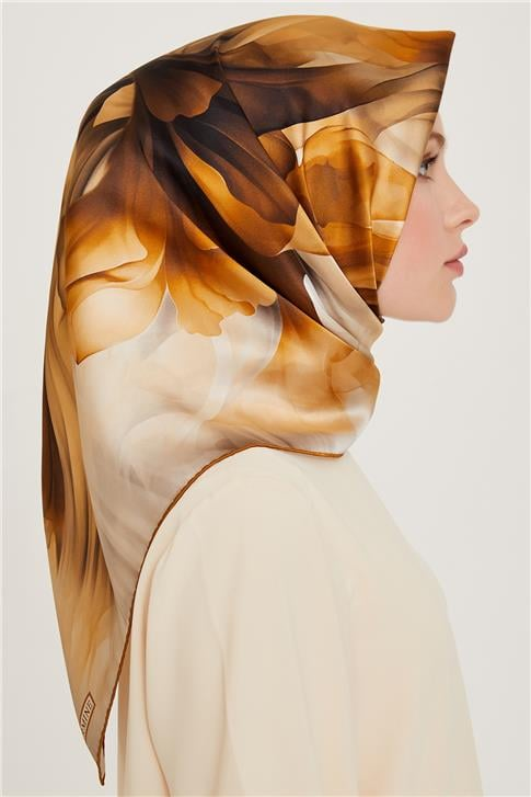 Armine Soyut Desenli Twill Saf İpek Eşarp 9244D 07