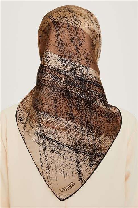 Armine Soyut Desenli Twill Saf İpek Eşarp 9236D 08