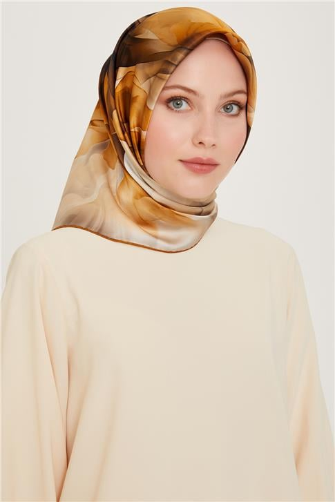 Armine Soyut Desenli Twill Saf İpek Eşarp 9244D 07