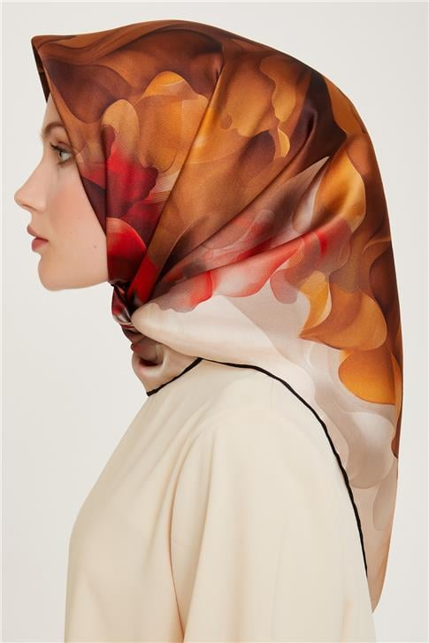 Armine Soyut Desenli Twill Saf İpek Eşarp 9244D 05