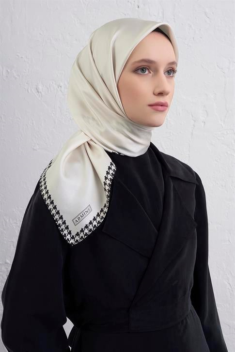 Armine Su Yolu Desenli Saf İpek Twill Eşarp 9443D 03