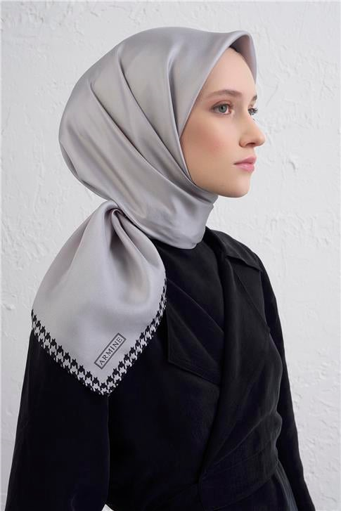 Armine Su Yolu Desenli Saf İpek Twill Eşarp 9443D 36
