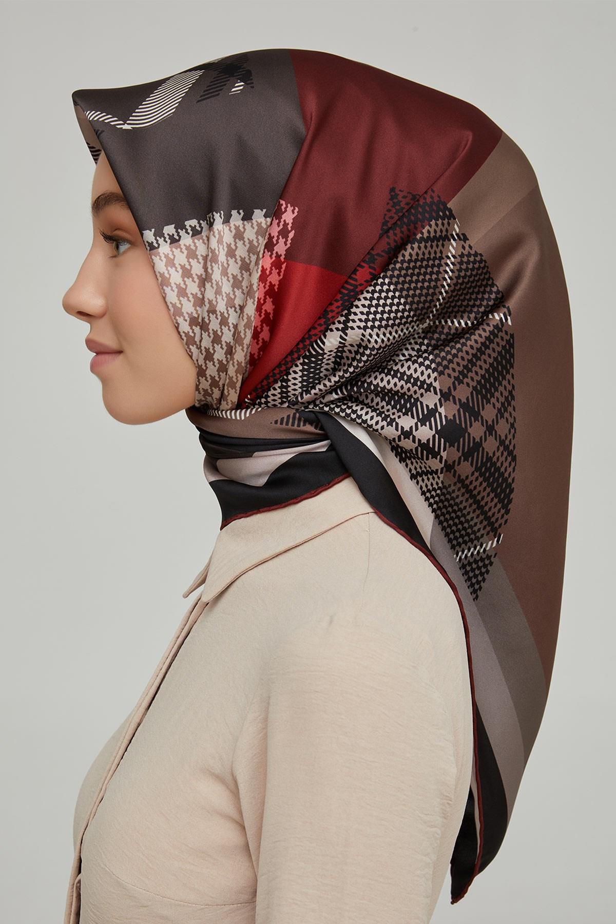 Armine Yeni Sezon 2022 İlkbahar Yaz Serisi %100 İPEK  Ekose Desen İpek Twill Eşarp 8620D-04