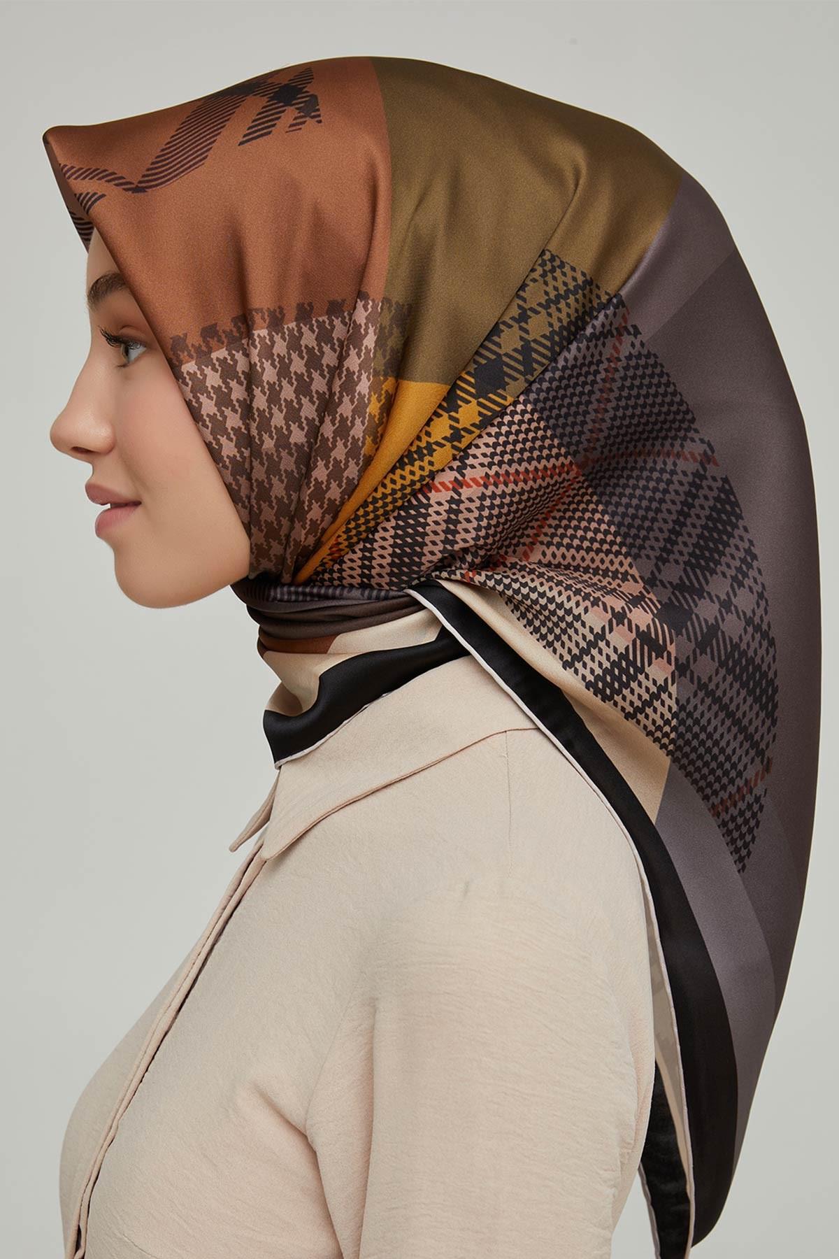 Armine Yeni Sezon 2022 İlkbahar Yaz Serisi %100 İPEK Twill Ekose Desen Eşarp 8620D-38