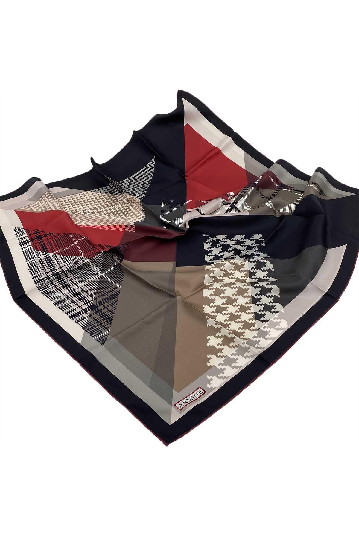 Armine Yeni Sezon 2022 İlkbahar Yaz Serisi %100 İPEK  Ekose Desen İpek Twill Eşarp 8620D-04