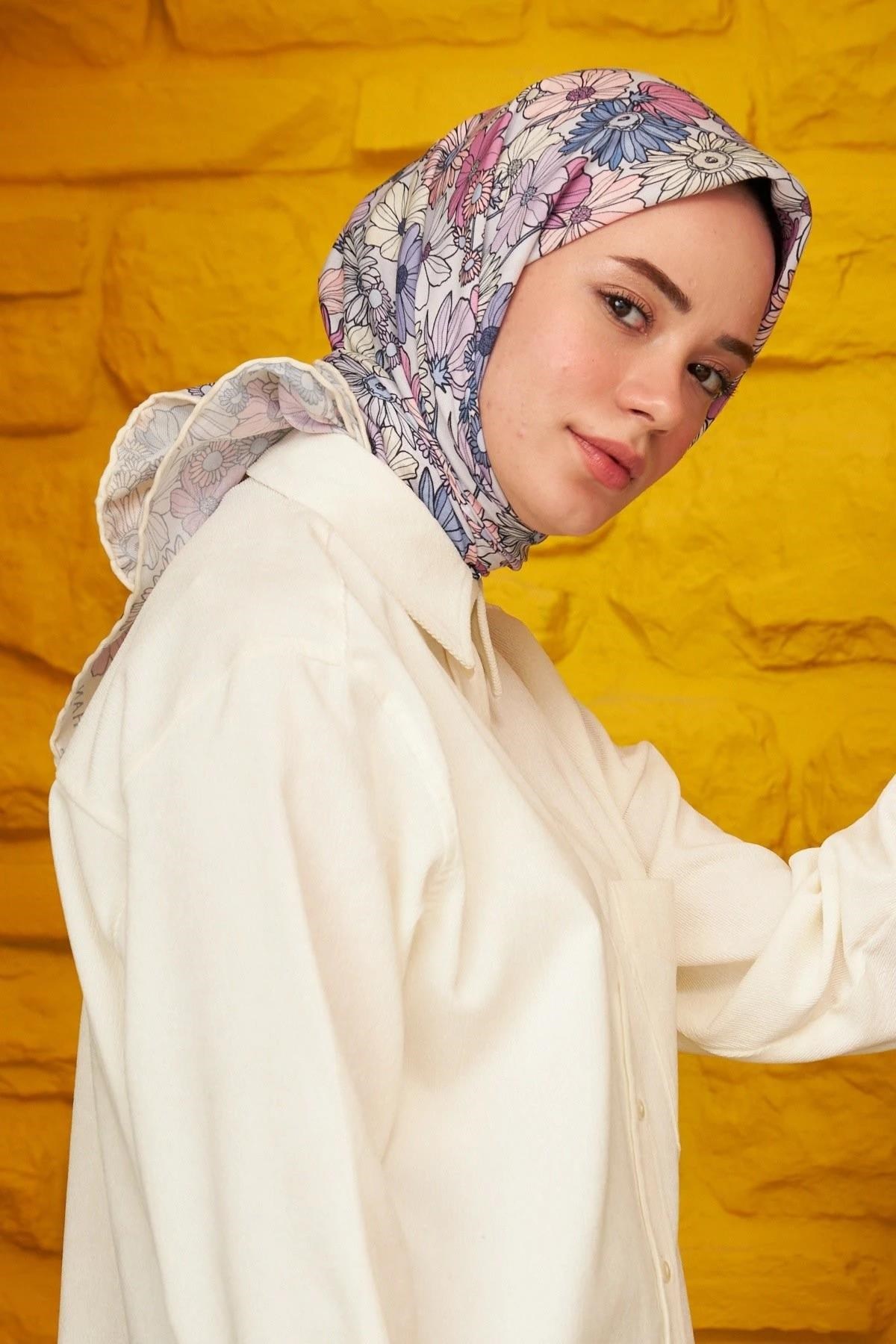 Celosia Lila Pamuk Viskon Eşarp Modeli